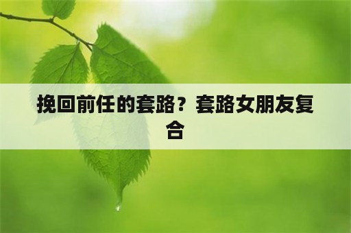 挽回前任的套路？套路女朋友复合