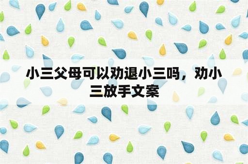 小三父母可以劝退小三吗，劝小三放手文案