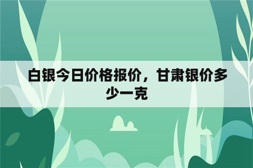 白银今日价格报价，甘肃银价多少一克