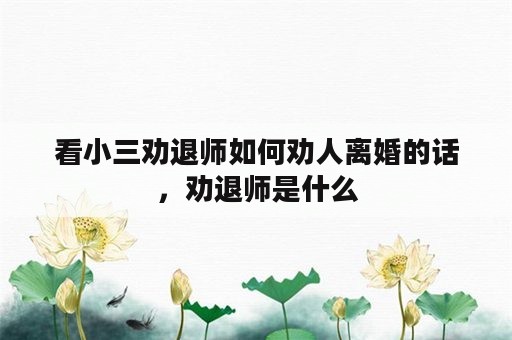 看小三劝退师如何劝人离婚的话，劝退师是什么