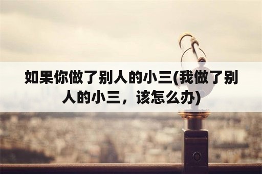 如果你做了别人的小三(我做了别人的小三，该怎么办)