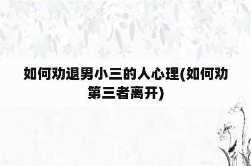 如何劝退男小三的人心理(如何劝第三者离开)